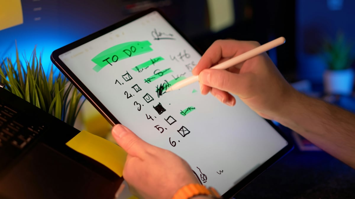 A checklist written on a tablet